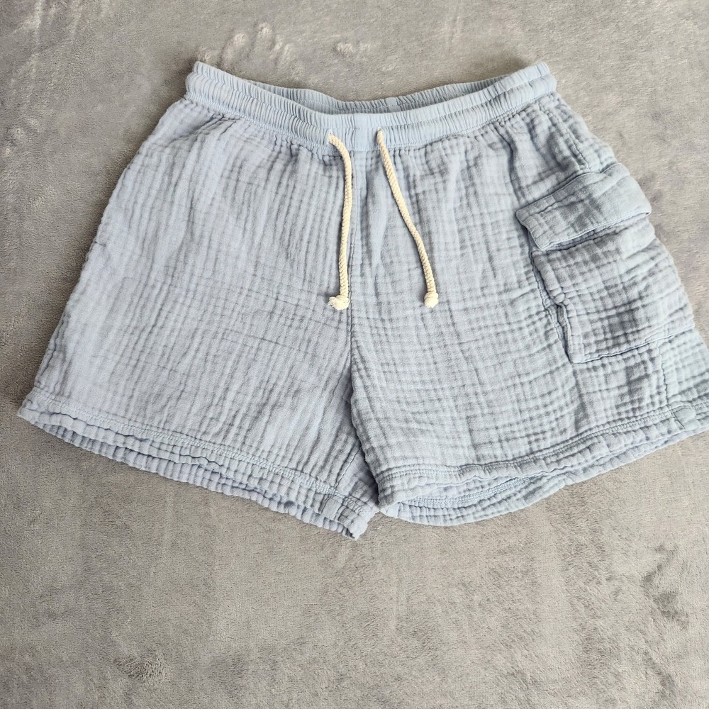 DONNI Blue Cotton Gauze Cargo Shorts Women's Size Small Elastic Waist Pocket S